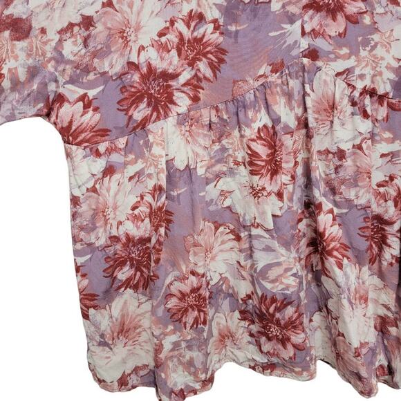 Andree By Unit Purple Floral Blouse 1x Half Sleeve Bell Sleeve - Picture 6 of 11